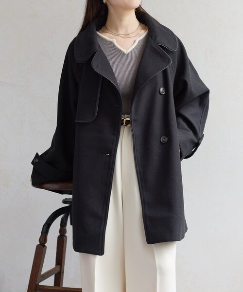 Thevon（ゼボン）の「パイピングスタンドカラーミドルコート（その他アウター・レディース・チャコールグレー/ベージュ/ブラック・FREE）」の5枚目の写真