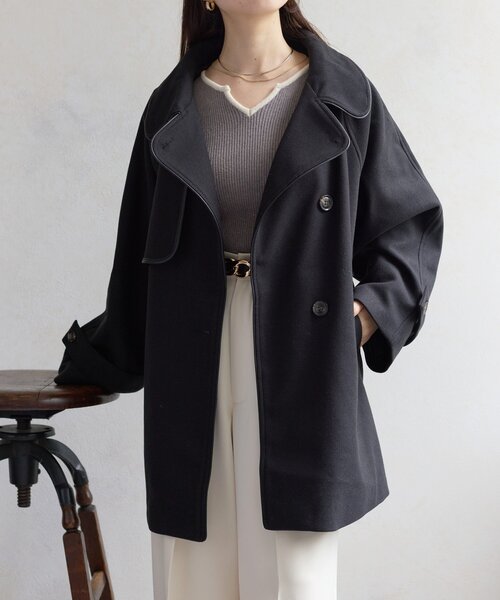 Thevon（ゼボン）の「パイピングスタンドカラーミドルコート（その他アウター・レディース・チャコールグレー/ベージュ/ブラック・FREE）」の8枚目の写真