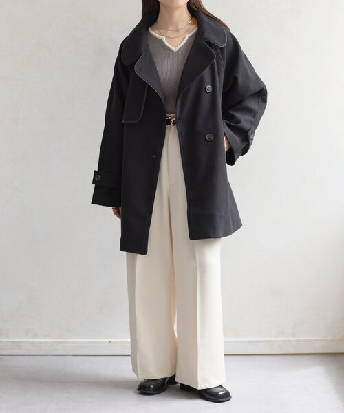 Thevon（ゼボン）の「パイピングスタンドカラーミドルコート（その他アウター・レディース・チャコールグレー/ベージュ/ブラック・FREE）」の9枚目の写真