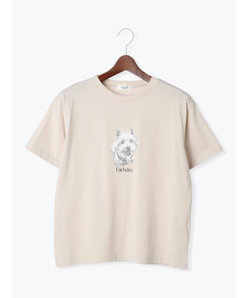 Te chichi TERRASSE(テチチテラス)の「【接触冷感】犬モチーフプリントTシャツ(Tシャツ/カットソー・レディース・ベージュ/チャコールグレー/オフホワイト・F)」の3枚目の写真