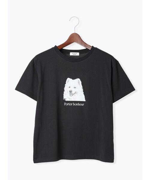 Te chichi TERRASSE(テチチテラス)の「【接触冷感】犬モチーフプリントTシャツ(Tシャツ/カットソー・レディース・ベージュ/チャコールグレー/オフホワイト・F)」の2枚目の写真