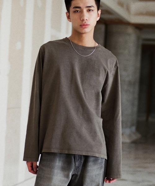 WYM LIDNM（ウィム バイ リドム）の「EXTRA FINE COTTON CROPPED L/S TEE（Tシャツ/カットソー・メンズ・チャコール/ホワイト/ライトグレー/ブラック/ブラウン系/グレー系/グリーン系・S/M/L/XL）」の6枚目の写真