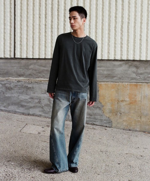 WYM LIDNM（ウィム バイ リドム）の「EXTRA FINE COTTON CROPPED L/S TEE（Tシャツ/カットソー・メンズ・チャコール/ホワイト/ライトグレー/ブラック/ブラウン系/グレー系/グリーン系・S/M/L/XL）」の16枚目の写真