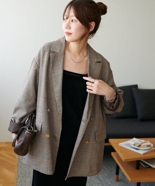 セール】【WEB限定】金ボタンチェックWテーラージャケット