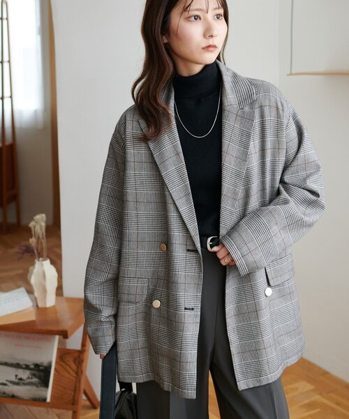 WEB限定】金ボタンチェックWテーラージャケット（テーラードジャケット