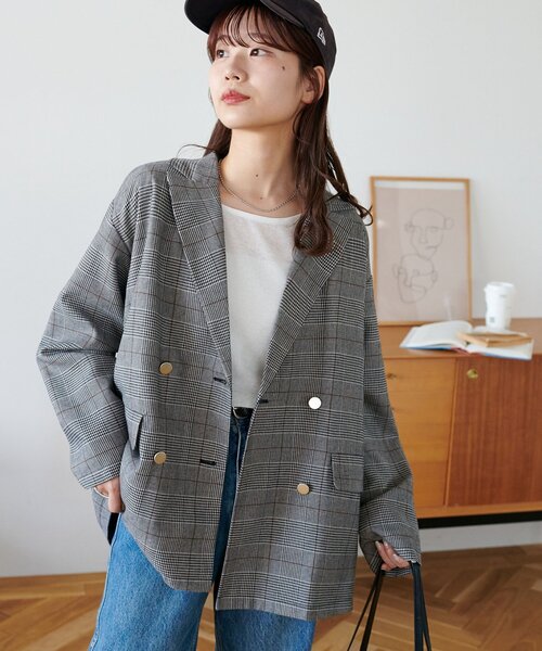WEB限定】金ボタンチェックWテーラージャケット（テーラードジャケット