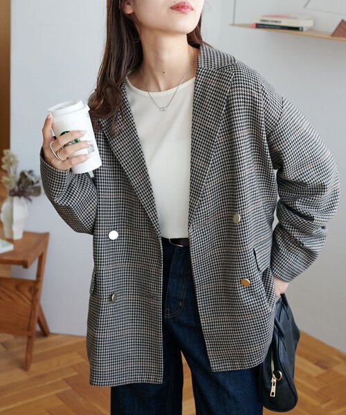 WEB限定】金ボタンチェックWテーラージャケット（テーラードジャケット