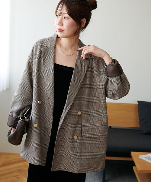 セール】【WEB限定】金ボタンチェックWテーラージャケット（テーラード