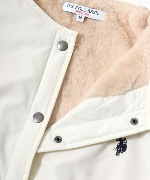 U.S. POLO ASSN.(ユーエスポロアッスン)の「ふわふわ裏地で暖かい U.S.POLO ASSN. ワンポイントロゴ刺繍 裏シャギーファーノーカラージャケットブルゾン レディース(ノーカラージャケット・レディース・オフホワイト/ブラック/ベージュ・M/L)」の17枚目の写真
