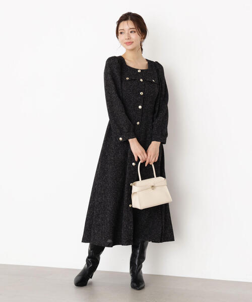 青島心さん着用】フロント釦ツイードワンピース / 1215240014