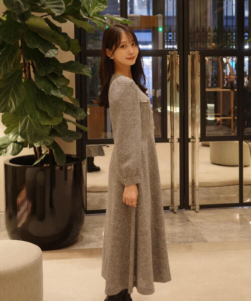 PROPORTION BODY DRESSING（プロポーションボディドレッシング）の「【青島心さん着用】フロント釦ツイードワンピース / 1215240014（ワンピース・レディース・ブラウン/グレー/ブラック・SMALL/P/S/MEDIUM）」の12枚目の写真