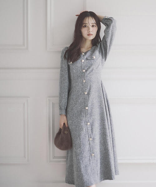 PROPORTION BODY DRESSING（プロポーションボディドレッシング）の「【青島心さん着用】フロント釦ツイードワンピース / 1215240014（ワンピース・レディース・ブラウン/グレー/ブラック・SMALL/P/S/MEDIUM）」の13枚目の写真