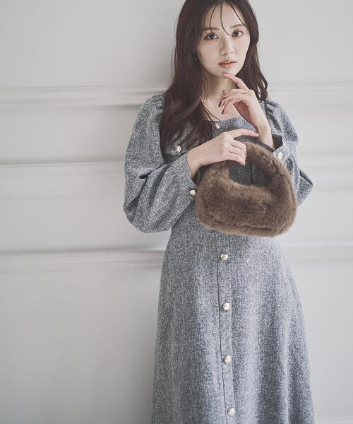 PROPORTION BODY DRESSING（プロポーションボディドレッシング）の「【青島心さん着用】フロント釦ツイードワンピース / 1215240014（ワンピース・レディース・ブラウン/グレー/ブラック・SMALL/P/S/MEDIUM）」の16枚目の写真