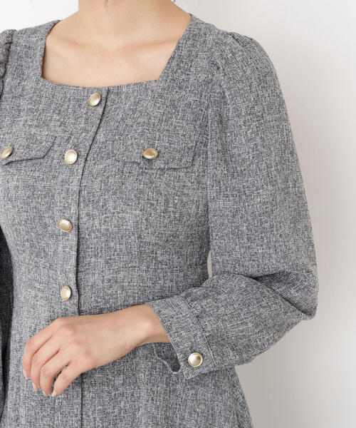 青島心さん着用】フロント釦ツイードワンピース / 1215240014