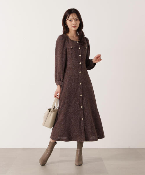 m*i様 フロント釦ツイードワンピース　ブラック　Mサイズ 青島心さん着用】フロント釦ツイードワンピース / 1215240014