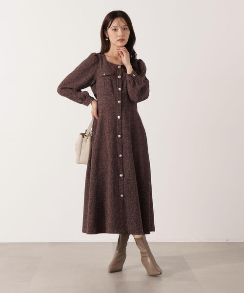 BALMAIN アイボリー ツイード ダブルブレスト ワンピース EARLY SPRING - PERFECT TWEED LOOK - . ボクシーなシルエットが