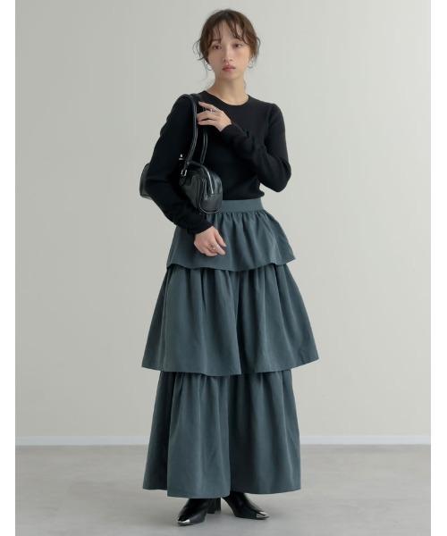 Re:EDIT（リエディ）の「[保湿][静電気防止]無地or配色クルーネック袖シャーリングリブニットトップス（ニット/セーター・レディース・ブラック/アイボリー/グレー系その他/ブラウン系その他/グレー/ブラック系その他/ピンク/ホワイト系その他/イエロー/グレー系その他2・MEDIUM/LARGE）」の17枚目の写真