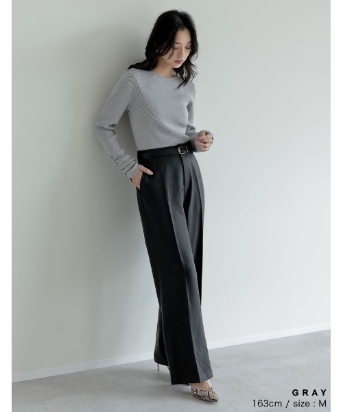 Re:EDIT（リエディ）の「[保湿][静電気防止]無地or配色クルーネック袖シャーリングリブニットトップス（ニット/セーター・レディース・ブラック/アイボリー/グレー系その他/ブラウン系その他/グレー/ブラック系その他/ピンク/ホワイト系その他/イエロー/グレー系その他2・MEDIUM/LARGE）」の20枚目の写真