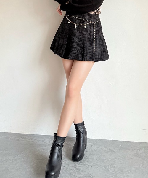 NOMAE（ノーマエ）の「チェーンベルトレイヤードスカパン（スカート・レディース・ブラック/ブラウン/アイボリー/ライトピンク・FREE）」の5枚目の写真