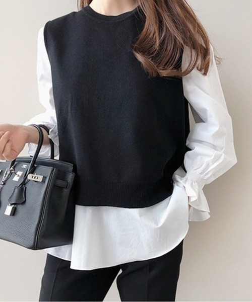 ONEP STAR（ワンピスター）の「デザインシャツ×ニットベスト２点セット（ベスト・レディース・ネイビー/ブラック/グレー・FREE）」の13枚目の写真
