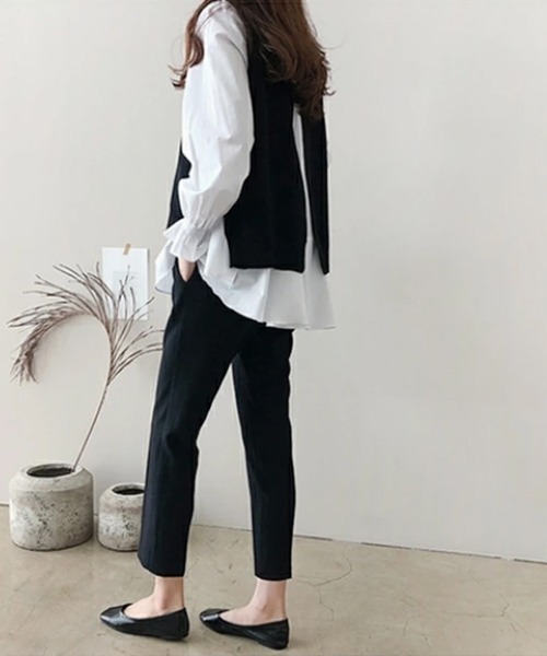 ONEP STAR（ワンピスター）の「デザインシャツ×ニットベスト２点セット（ベスト・レディース・ネイビー/ブラック/グレー・FREE）」の4枚目の写真