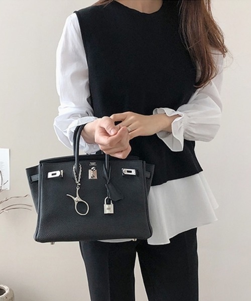 ONEP STAR（ワンピスター）の「デザインシャツ×ニットベスト２点セット（ベスト・レディース・ネイビー/ブラック/グレー・FREE）」の5枚目の写真