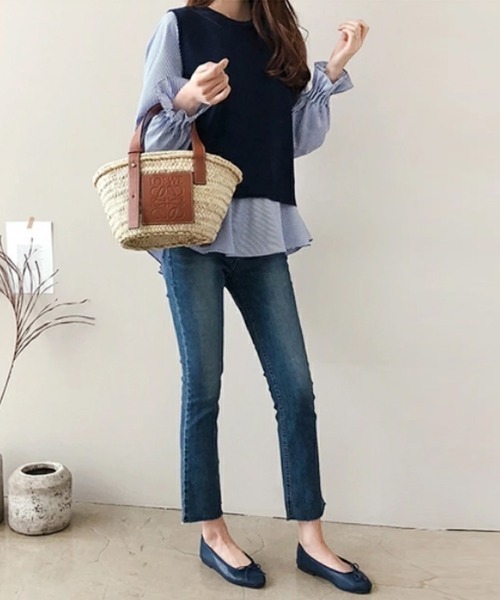 ONEP STAR（ワンピスター）の「デザインシャツ×ニットベスト２点セット（ベスト・レディース・ネイビー/ブラック/グレー・FREE）」の7枚目の写真
