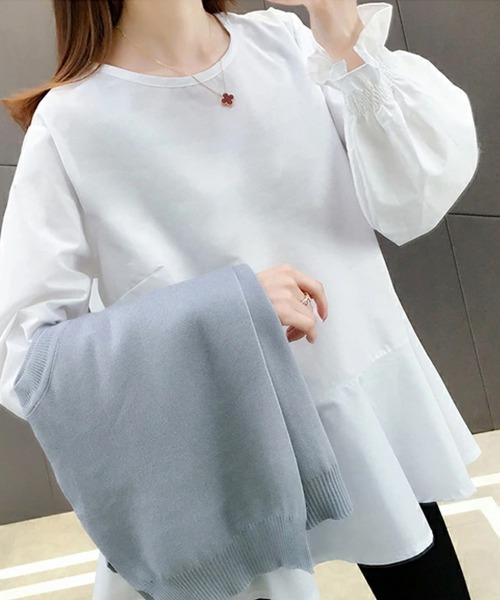 ONEP STAR（ワンピスター）の「デザインシャツ×ニットベスト２点セット（ベスト・レディース・ネイビー/ブラック/グレー・FREE）」の11枚目の写真