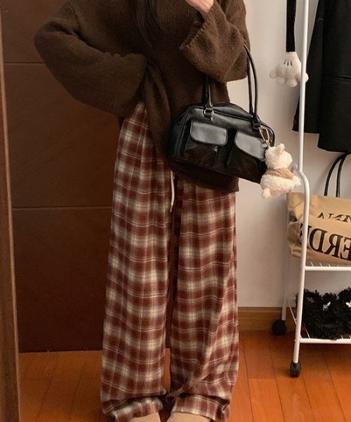 SHEPP(シープ)の「チェック柄 ワイド イージーパンツ(その他パンツ・レディース・ブラウン/ブルー・M/L)」の4枚目の写真
