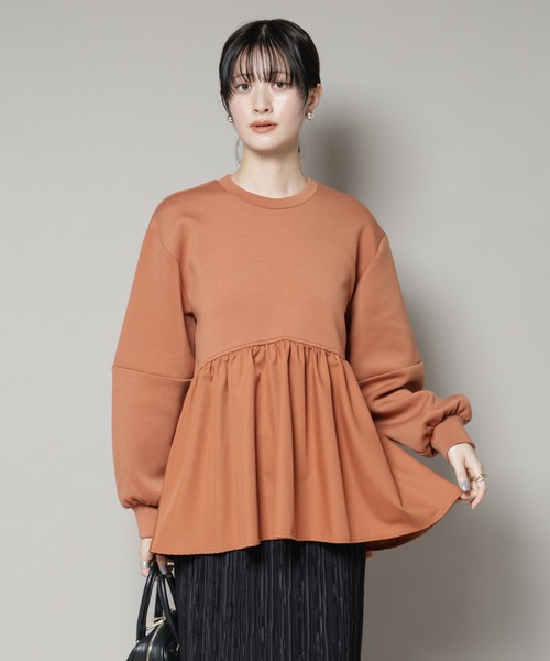 NANO universe（ナノユニバース）の「布帛コンビペプラムカットトップス（Tシャツ/カットソー・レディース・グレー/ライトブラウン/ブラック・FREE）」の15枚目の写真