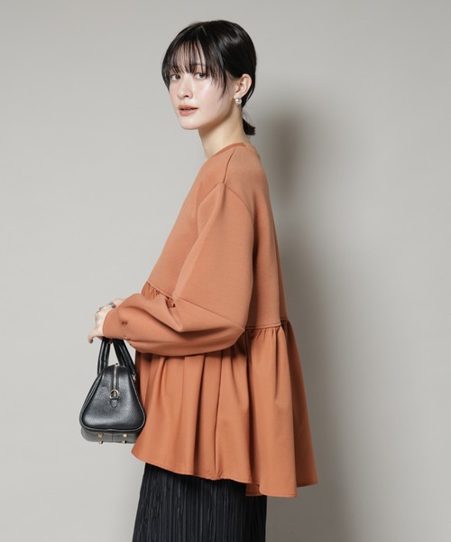 NANO universe（ナノユニバース）の「布帛コンビペプラムカットトップス（Tシャツ/カットソー・レディース・グレー/ライトブラウン/ブラック・FREE）」の16枚目の写真