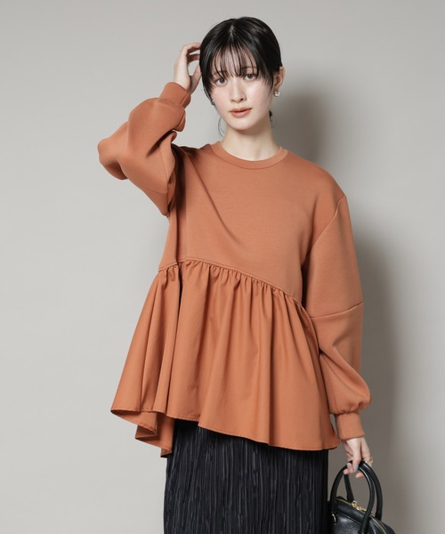 NANO universe（ナノユニバース）の「布帛コンビペプラムカットトップス（Tシャツ/カットソー・レディース・グレー/ライトブラウン/ブラック・FREE）」の17枚目の写真