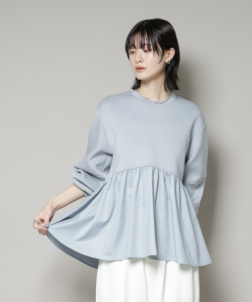 NANO universe（ナノユニバース）の「布帛コンビペプラムカットトップス（Tシャツ/カットソー・レディース・グレー/ライトブラウン/ブラック・FREE）」の22枚目の写真