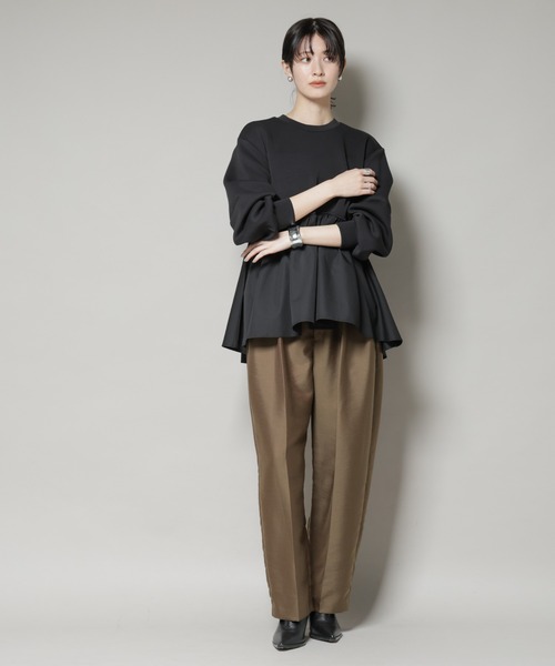 NANO universe（ナノユニバース）の「布帛コンビペプラムカットトップス（Tシャツ/カットソー・レディース・グレー/ライトブラウン/ブラック・FREE）」の4枚目の写真