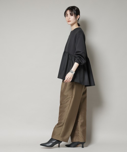 NANO universe（ナノユニバース）の「布帛コンビペプラムカットトップス（Tシャツ/カットソー・レディース・グレー/ライトブラウン/ブラック・FREE）」の5枚目の写真