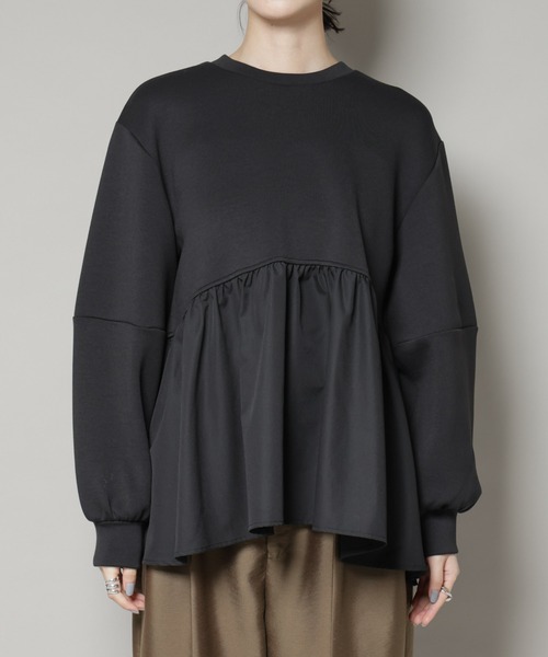 NANO universe（ナノユニバース）の「布帛コンビペプラムカットトップス（Tシャツ/カットソー・レディース・グレー/ライトブラウン/ブラック・FREE）」の7枚目の写真