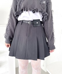 ポーチベルト付きパネルプリーツミニスカート