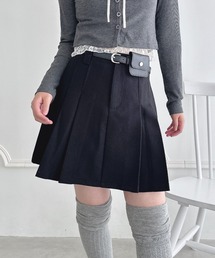 ポーチベルト付きパネルプリーツミニスカート