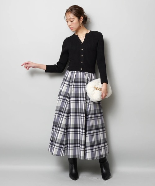 JUSGLITTY❤︎チェックスカートドッキングワンピース❤︎ブラウスMサイズ 長袖チェックスカートドッキングワンピース（ワンピース