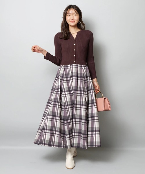 【新品未使用タグ付き】JUSGLITTY チェックスカートドッキングワンピース 長袖チェックスカートドッキングワンピース（ワンピース）｜JUSGLITTY