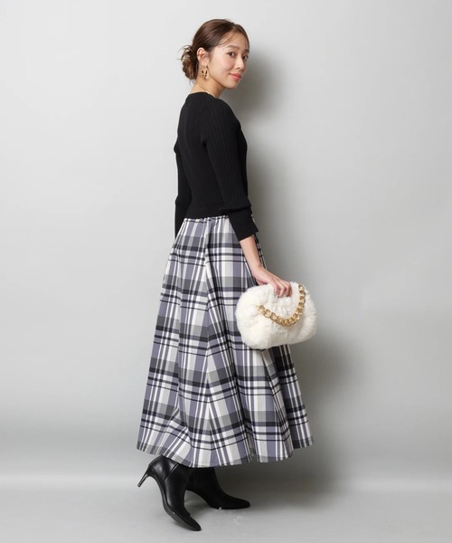 セール】長袖チェックスカートドッキングワンピース（ワンピース