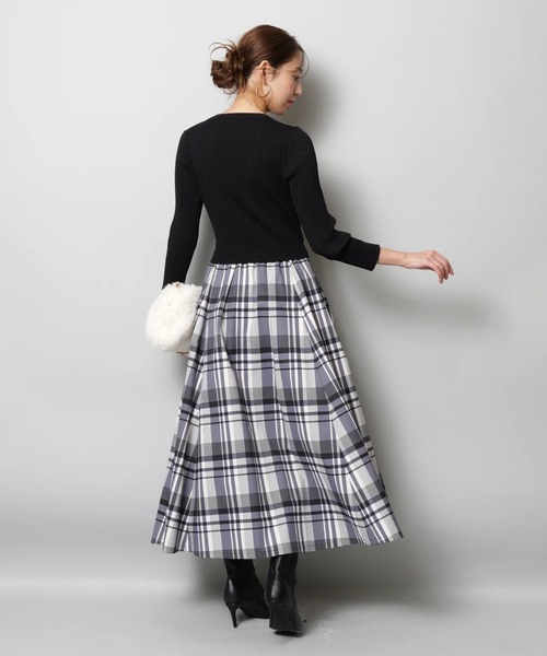 長袖チェックスカートドッキングワンピース（ワンピース）｜JUSGLITTY