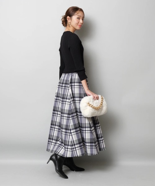 長袖チェックスカートドッキングワンピース（ワンピース）｜JUSGLITTY