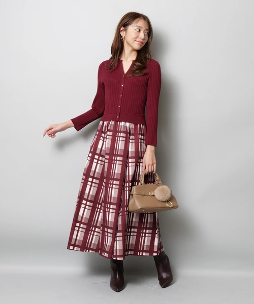 新品✨JUSGLITTYチェックスカートドッキングワンピース 長袖チェックスカートドッキングワンピース（ワンピース）｜JUSGLITTY