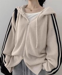 フード付きジップ付きセータージャケット
