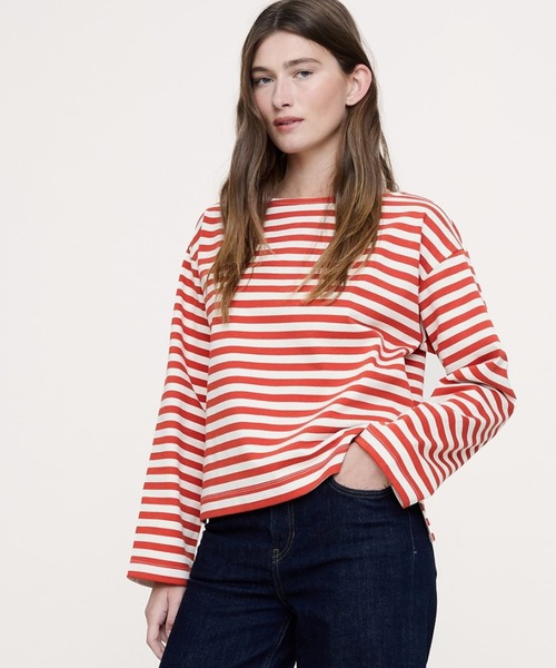 Banana Republic(バナナリパブリック)の「リラックス コットン ボートネック Tシャツ(Tシャツ/カットソー・レディース・ネイビー/レッド系その他/ブルー・M/XS/L/S)」の1枚目の写真