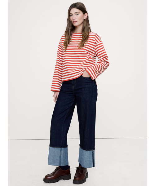 Banana Republic(バナナリパブリック)の「リラックス コットン ボートネック Tシャツ(Tシャツ/カットソー・レディース・ネイビー/レッド系その他/ブルー・M/XS/L/S)」の6枚目の写真