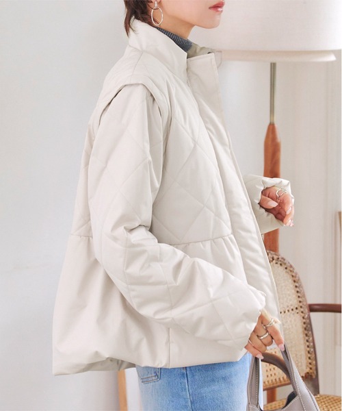 あったか裏シャギー ] キルティングペプラムアウター（ブルゾン