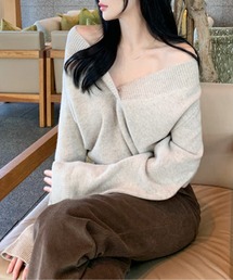 オフショルダーリラックスニットトップス