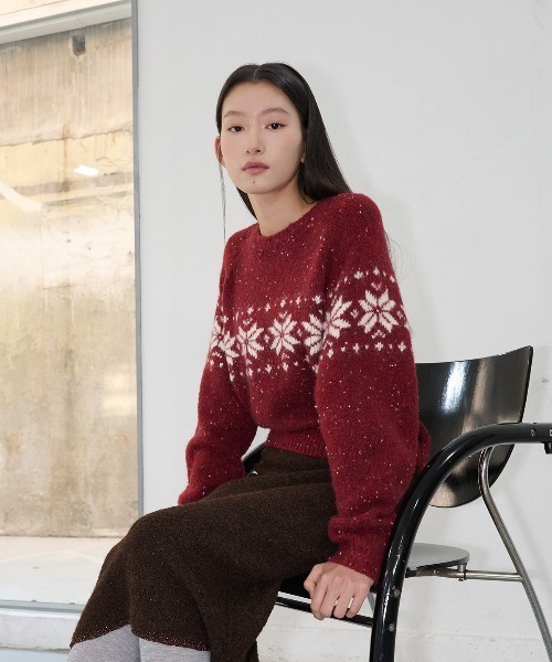GENERAL IDEA（ジェネラルアイデア）の「【GENERAL IDEA】スノウニットプルオーバー / DUST SNOW KNIT PULLOVER（ニット/セーター・レディース・ブラック/ベージュ/レッド・L/M/S）」の3枚目の写真